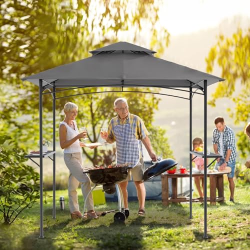 COBANA Grill Gazebo 8’x 5’ Outdoor Patio Backyard BBQ Grill Shelter Double Tiered Soft Canopy Top with Steel Frame and Bar...