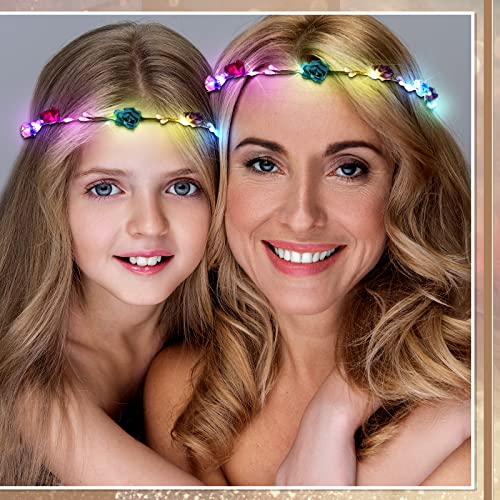Janinka 70 Pcs LED Flower Crown Light Up Wreath Headband Hair Accessories Crown Luminous Head Band Tiara Glow Floral Headp...
