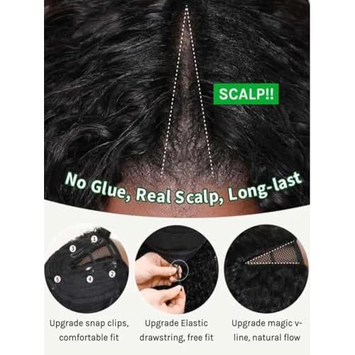 KLAIYI Yaki Straight V Part Wig Human Hair Glueless Upgrade U Part Wig No Leave Out No Gel Machine Made Clip In Half Wigs for Women Beginner Friendly 30S Ready to Wear Kinky Wig Natural Color 18Inch
