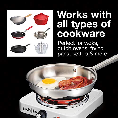 Proctor Silex Portable Electric Stove, Stainless Steel Single Burner Cooktop, Compact, Adjustable Temperature Hot Plate, 1...