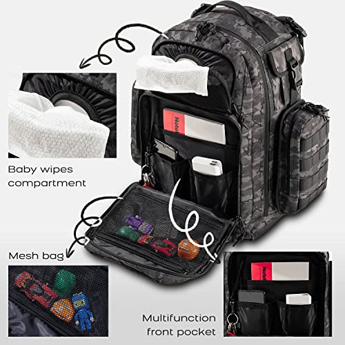 Dad Diaper Bag, Mens Diaper Bag Backpack with Diaper Changing Mat, Military Diaper Backpack with Molle Webbing, Waterproof...