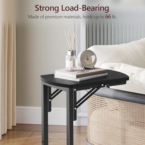MAHANCRIS Folding C-Shaped End Table, Side Table for Couch, TV Tray Table for Small Spaces, Small Couch Side Table That Sl...