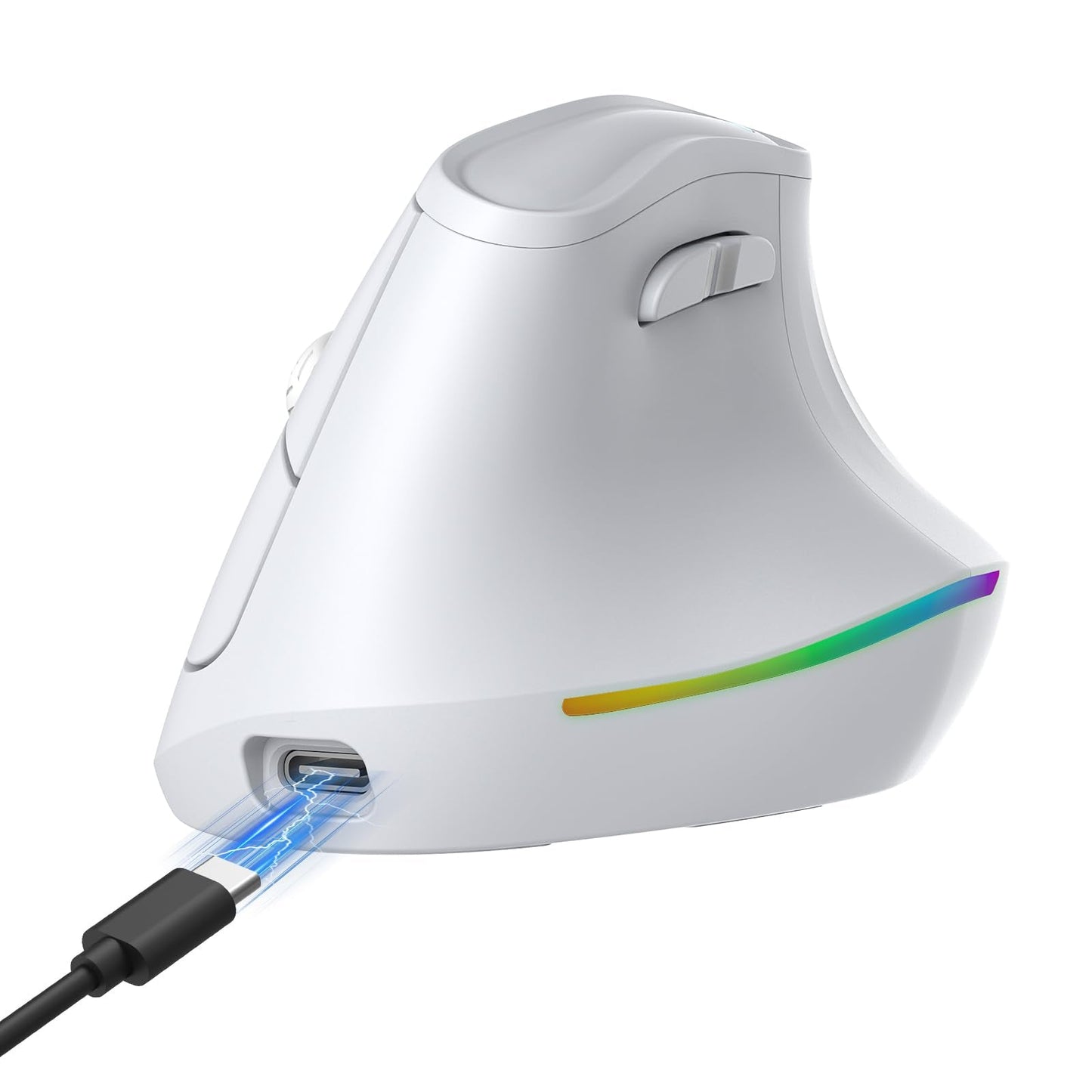57 Wireless Ergonomic Mouse, Vertical Mouse, Carpal Tunnel Mouse, Rgb Light, Rechargeable, Bluetooth & 2.4G, 5-Level Dpi Adjustm