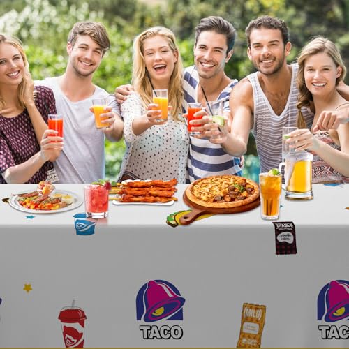 GZBJMYGS Cartoon Taco Tablecloths Burrito Beverage Mexican Taco Quesadilla Print Table Cover Supplies for Baby Shower Birt...