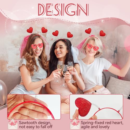 Zddaoole 24 Pcs Valentine's Day Heart Headband and Heart Shape Sunglasses,Red Romantic Head Bopper,Valentines Photo Prop H...