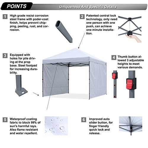 ABCCANOPY Easy Pop up Canopy Tent with 2 Sidewalls for Outdoor Sun Blocking or Rain Protection, 8x8, White