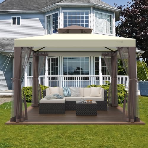 Patio Gazebo Tent Outdoor Canopy Shelter 10'x10' with Removable Netting,100 Square Feet of Shade for Garden, Backyard Deck...