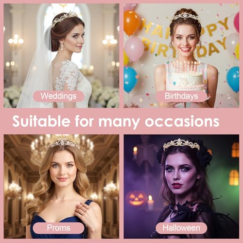Gold Tiaras and Crowns for Women Wedding Tiaras for Bride Rhinestone Princess Crowns Small Gold Tiara Crown Headband for W...
