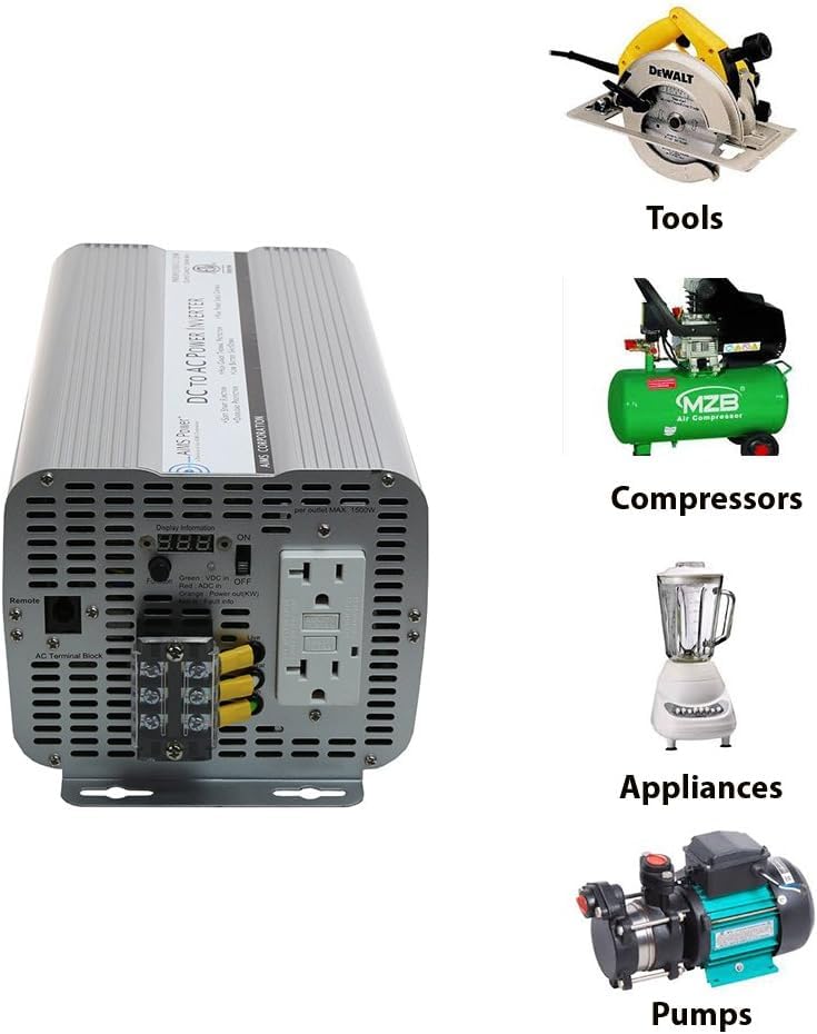 Aims Power 3000 Watt Modified Sine Power Inverter 12Volt Dc To 120 Volt Ac Etl Certified To Ul 458 With Gfci Outlets And Ac Term