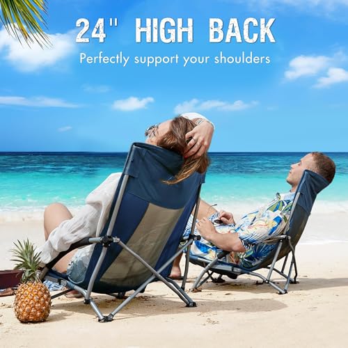 PORTAL Beach Chairs for Adults Camping Low Lightweight Portable Chair with Cup Holder Mesh Back Carry Bag for Outdoor Sand...