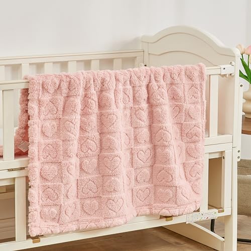 Yurhap Fleece Baby Blanket Heart Checkered Blanket, Ultra Soft Cozy Baby Blankets for Girls Boys, Fluffy Infant Toddler Ne...
