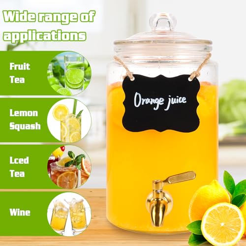 Drink Dispensers for Parties 1 Gallon, Bevarage Dispenser with Stand,Glass Drink Dispenser With Stainless Steel Spigot + M...