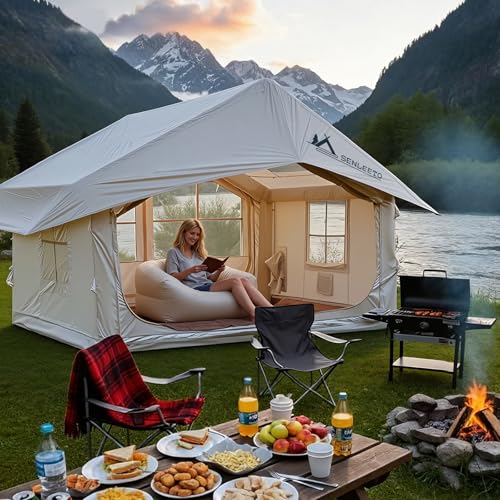 SENLEETO Inflatable Tents for Camping, Large Inflatable Camping Tent with Hand Pump, Easy Setup Tents for 2/4/6/8/10/12 Pe...