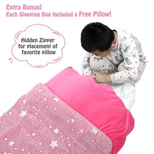 Kids Sleeping Bag for Girls & Boys, Large Kids Sleeping Bag with Pillow, Glow in The Dark Slumber Bag,Soft and Comfortable...