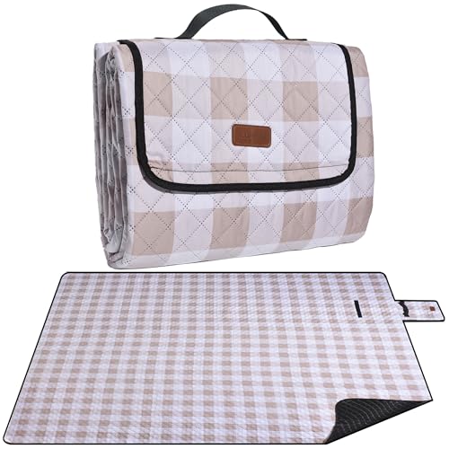 Extra Large Picnic Blanket 80''x 60'' Picnic Mat Waterproof Sand Proof Foldable for Beach, 5-Layer Outdoor Blanket for 6 t...