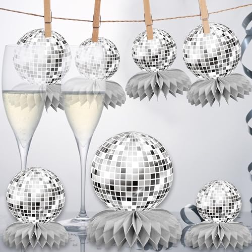 15 PCS Silver Disco Theme Honeycomb Centerpieces Disco Ball Party Decorations 70s Disco Party Table Centerpieces for Back ...