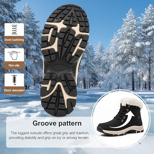 KVOW Women's Waterproof Insulated Winter Hiking Boots,Cute Snow Boots for Women Warm Comfortable Anti-Slip Ankle Boots for...