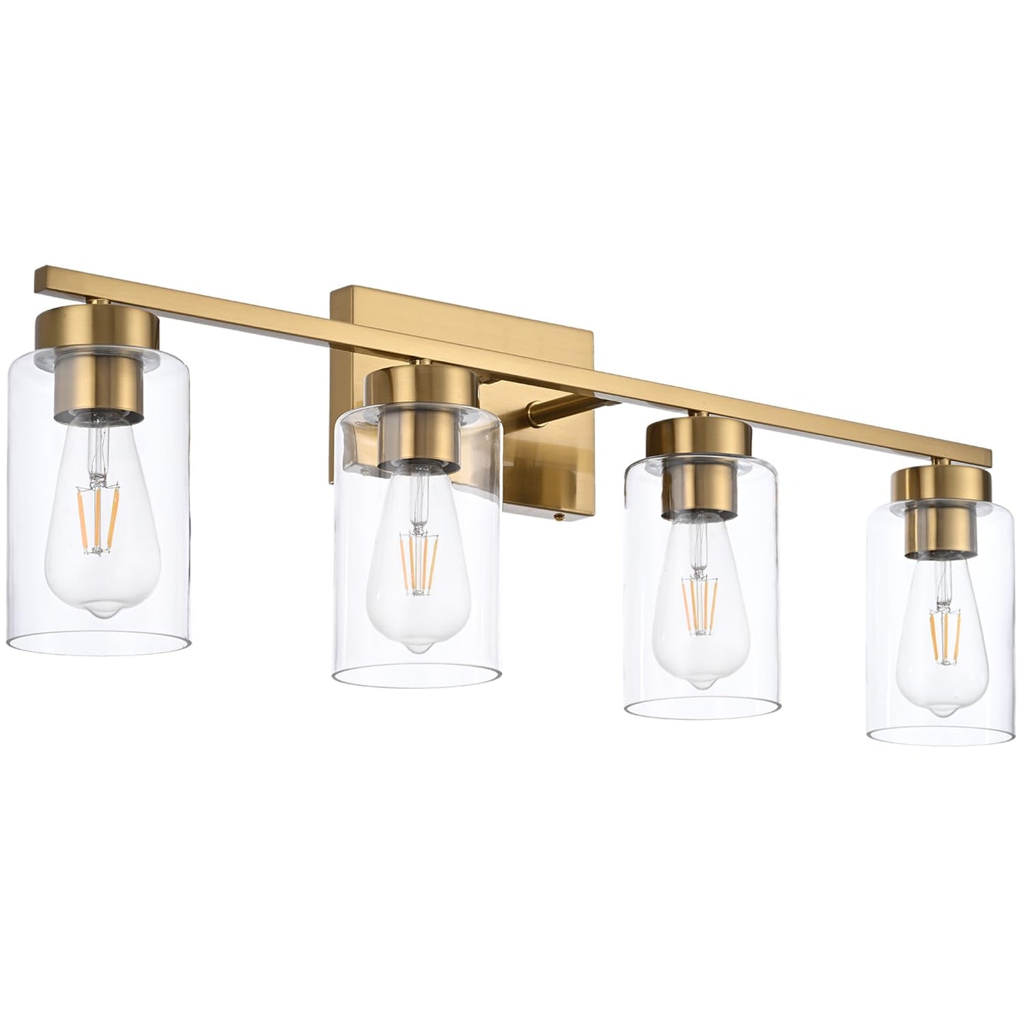 A1A9 4 Light Bathroom Vanity Light Fixtures, Brushed Brass Modern Wall Lights with Clear Glass Shade, Vintage Wall Sconce Lighting for Living Room, Mirror, Bedroom, Hallway (Gold, 4-Lights)