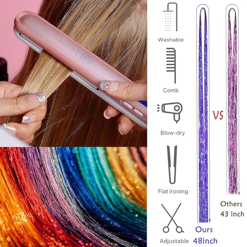 Hair Tinsel,18 Colors Hair Tinsel Kit for Girls 7600 Strands Fairy Tinsel Hair Extensions Holographic Hair Tinsel Heat Res...