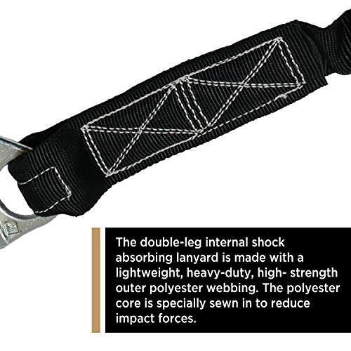 AFP 6FT Double Leg Internal Shock Absorbing Safety Fall Protection Lanyard with Dual Pelican Rebar & Snap Hook | Heavy-Dut...