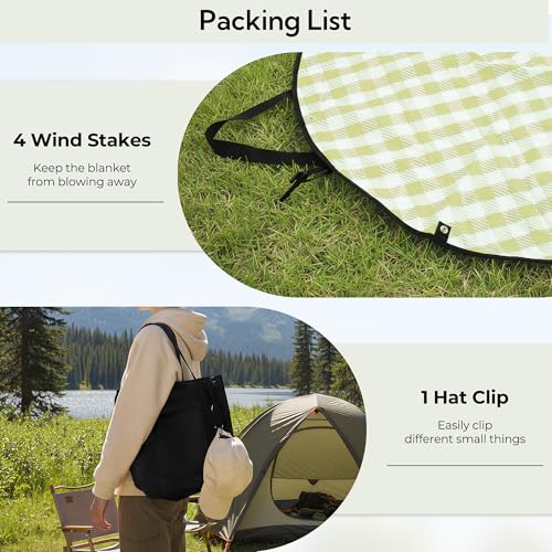GRANNY SAYS 2-in-1 39¼”D Black Waterproof Picnic Blankets & Tote Bag, Medium Picnic Mat for Camping, Grass, and Park, Fold...