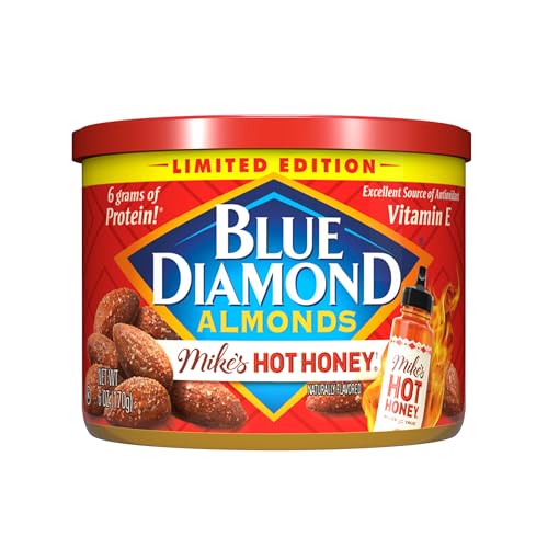 Blue Diamond Almonds, Made with Mike’s Hot Honey Infused with Chilies For a Perfect Sweet and Spicy Snack Nut Combination, 6oz. Can