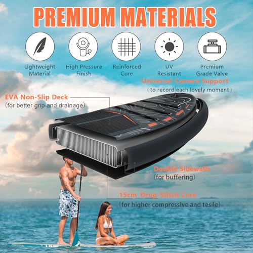 ANNTU Inflatable Paddle Board, Stand Up Paddleboard with SUP Camera Seat, Wide Stance, Blow Up Paddle Board, ISUP Backpac...