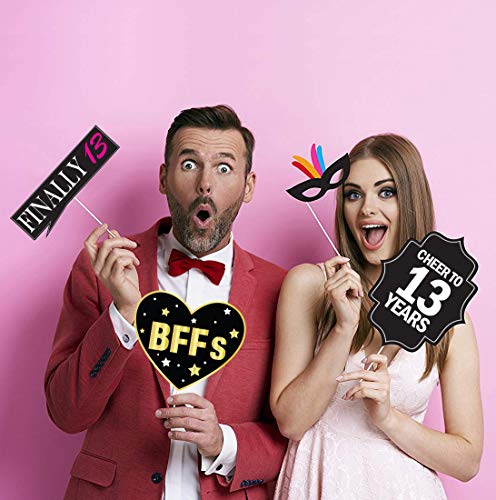 13th Birthday Photo Booth Party Props - 40 Pieces - Funny Official Teenager Birthday Party Supplies, Decorations and Favors