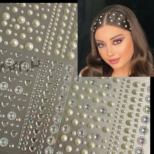 NOOEPC Face Gems Rhinestones Pearl Stickers, Self Adhesive Hair Gems Rave Accessories, Face Glitter For Women, Jewel Stick...