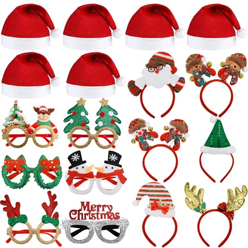 HLQHXWHZT 18PCS Christmas Glasses and Holiday Headbands Adult Set Christmas Photo Booth Props Party Decoration Accessories...