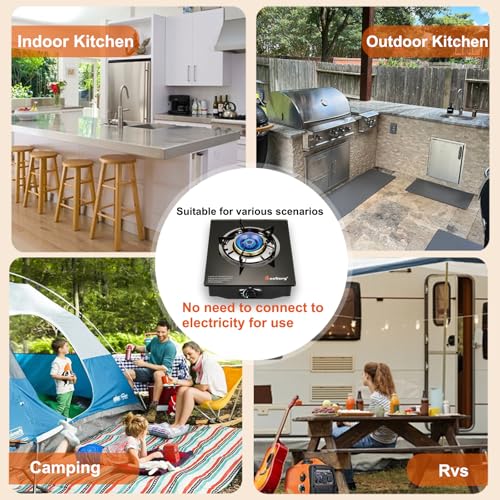 BesNerg Propane Stove 1 Burner Gas Stove, 14500 BTU High-Efficiency Auto Ignition Tempered Glass LPG Cooktop with CSA Regu...