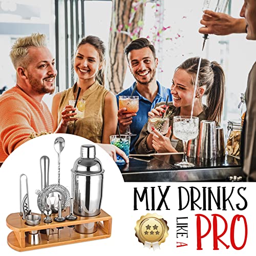 Cocktail Shaker Set Bartender Kit : 12-Piece Bar Tool Set with Bamboo Stand | Bar Set with All Practical Bar Accessories, ...