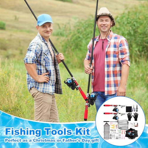LaRandom 51 Pcs Christmas Fishing Pole Combo 6.89ft Telescopic Rods Set Collapsible Fishing Rods with Plier Lip Gripper Lu...