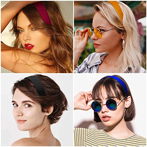 anezus 16 Pcs Satin Headbands Bulk 1 Inch Anti-slip Ribbon Hair Bands Plain Hard Headbands for Women Girls DIY Craft Hair ...
