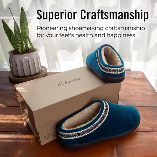 Clarks Womens Wool Felt Clog Slippers JMH1319T - Warm Cozy Plush Faux Fur Lined - Indoor Outdoor House Slipper for Women