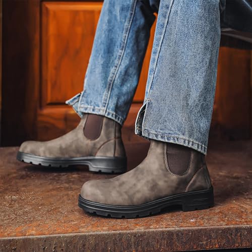 BEDGMDEG Men'S Waterproof Block Heel Chelsea Boots Retro Non-Slip Pull-On Work Hiking Boots