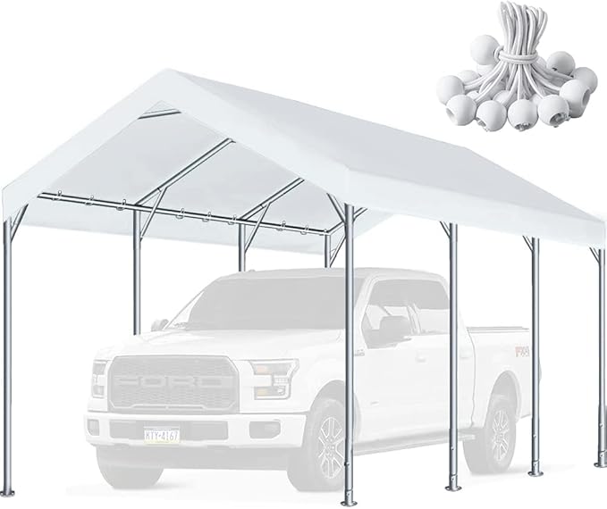 10'x20' Carport Replacement Top Canopy Cover for Car Garage Shelter Tent Party Tent with Ball Bungees White (Only Top Cove...