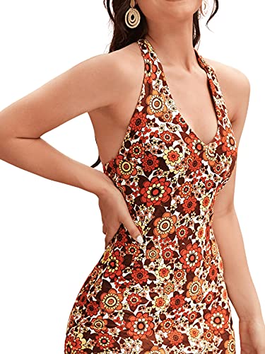 Floerns Women's Sleeveless Halter Backless Tie Back Floral Bodycon Mini Dress