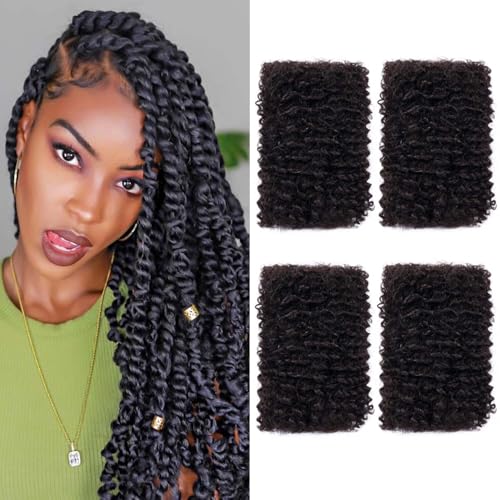 Afro Kinkys Bulk Human Hair for Mini Twist Braiding Braids Locs Dreadlock Extensions Afro Kinky-Curly Human Braiding Hair Bundles For Men Women Kids 16 Inch 4 Bulks 120g #1B Natural Black Soft Fluffy