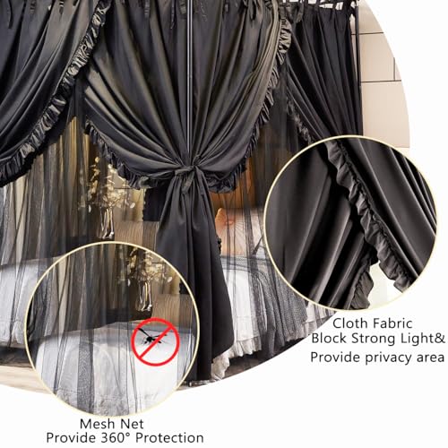 Akiky 4 Corners Post Canopy Bed Curtains Double Layer Cozy Drape Netting 4 Opening Mosquito Net Mesh for Girls Bedroom Dec...