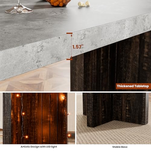 Bar Table for 4-6 People - 55" Long Counter Height Pub with Faux Marble Tabletop, Modern Rectangular Home Bar Coffee Unit ...