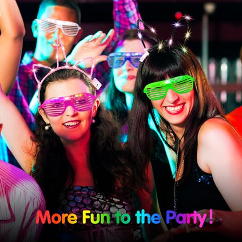 Honoson 15 Pcs LED Light up Glasses 15 Pcs Cat LED Cute Headband Cat Ears Sunglasses Glow in the Dark Party Supplies(shor...