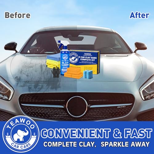 TEAWOO Clay Bars Kit, 6 Clay Bars & 20 PCS Lubricant Tablets, Complete Car Detailing Kit, Spray Bottle, Disposable Gloves ...
