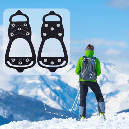 2 Pairs Ice Cleats for Shoes and Boots, Universal Non Slip Hiking Spikes, Micro Shoe Spikes for Snow and Ice, Durable Snow...