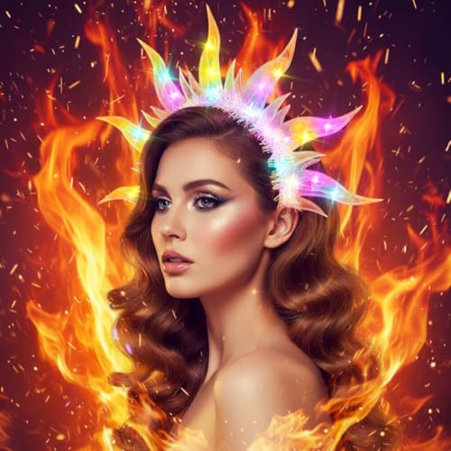 DRESBE Light Up Fire Headband LED Sun Goddess Halo Headbands Flame Party Rave Hair Accessories for Women