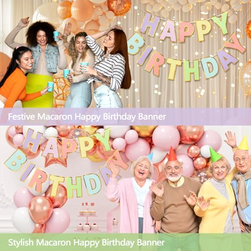 LITAUS Happy Birthday Banner & Sign - 9ft Pre-Strung No Assembly | Pastel Birthday Decorations for Women, Girls, Boys, Adu...
