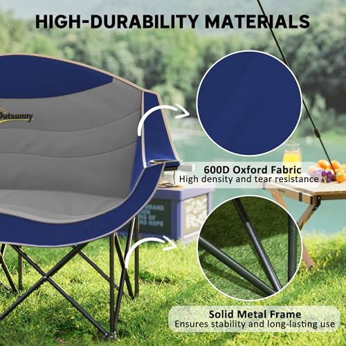 Outsunny Double Camping Chair for Adults, Padded Folding Camp Chair for 2 Person with Armrest, Wine Glass Holder, Cup Hold...