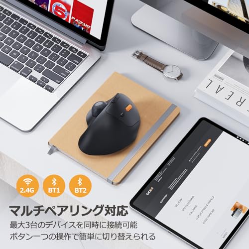 ProtoArc Wireless Trackball Mouse, EM04 Ergonomic Bluetooth Rollerball Rechargeable Computer Laptop Thumb Control Mouse, C...