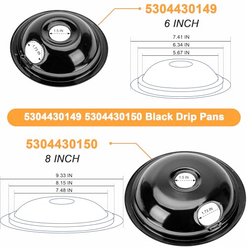 Black Porcelain Drip Pans Set 4-Pack 318067041 & 318067051 Compatible with Frigi-daire Ken-more Range Oven Replaces Electr...