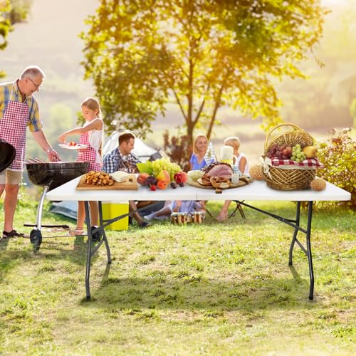 Goaste 6 Foot Folding Table, Portable Plastic Dining Table, Fold-in-Half Heavy Duty Table Indoor Outdoor for Camping, Picn...